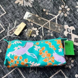 NWT Kate Spade Teal and Orange Pencil Case Accessory Pouch